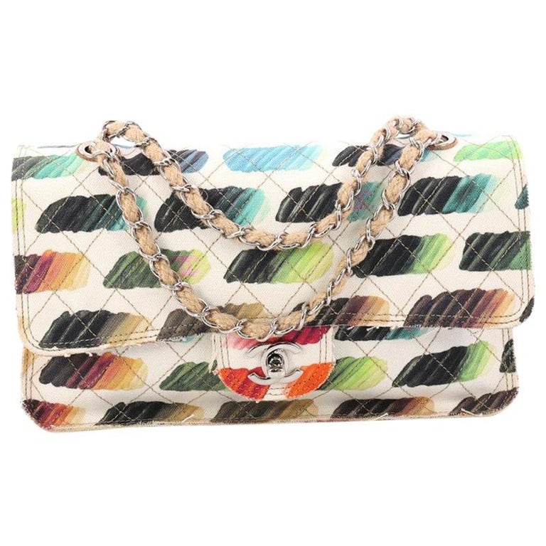 Chanel Watercolor Colorama Flap Bag Quilted Watercolor Canvas Medium