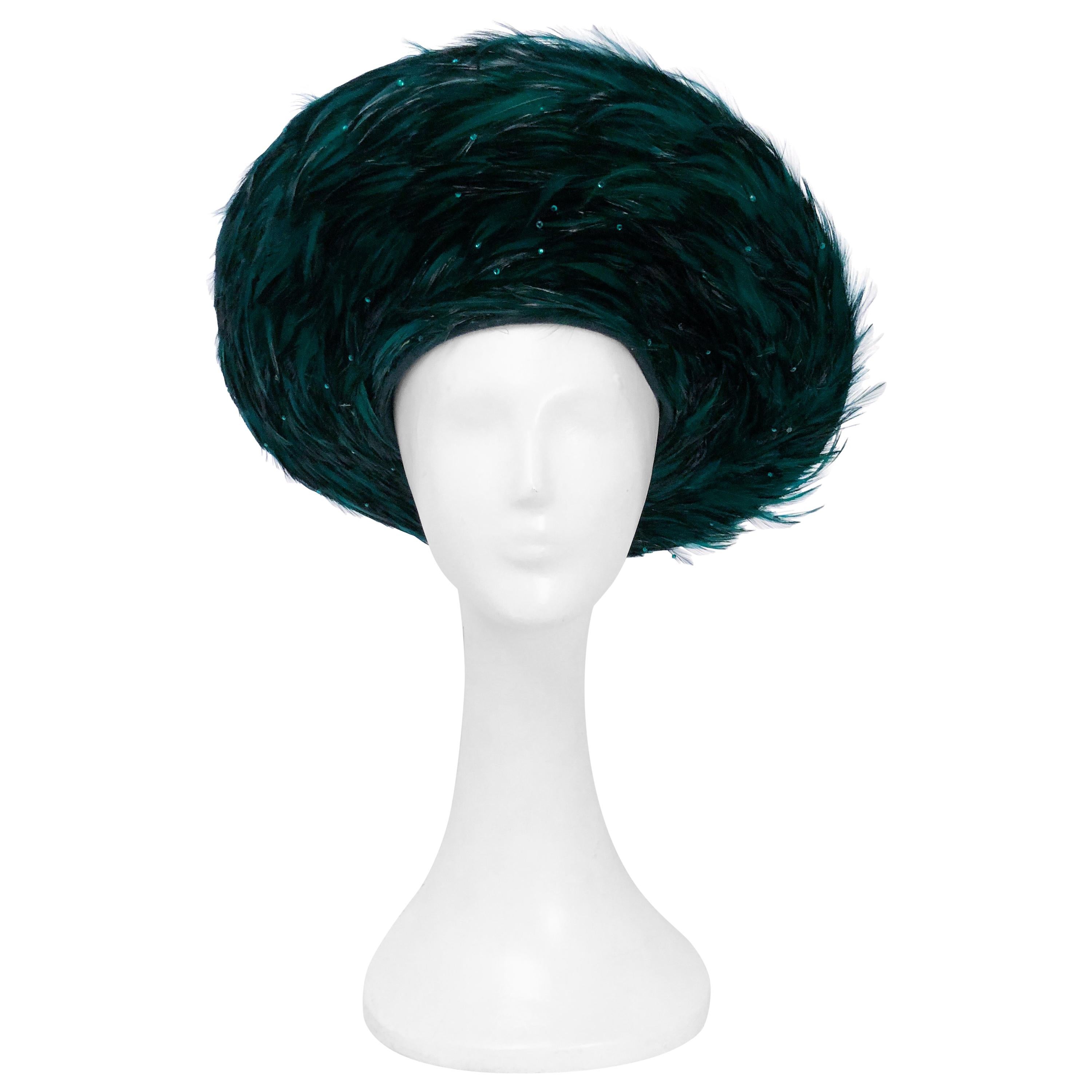 George Zamau'l Emerald Hat with Feathered Brim, 1980s 