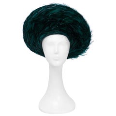 Vintage George Zamau'l Emerald Hat with Feathered Brim, 1980s 