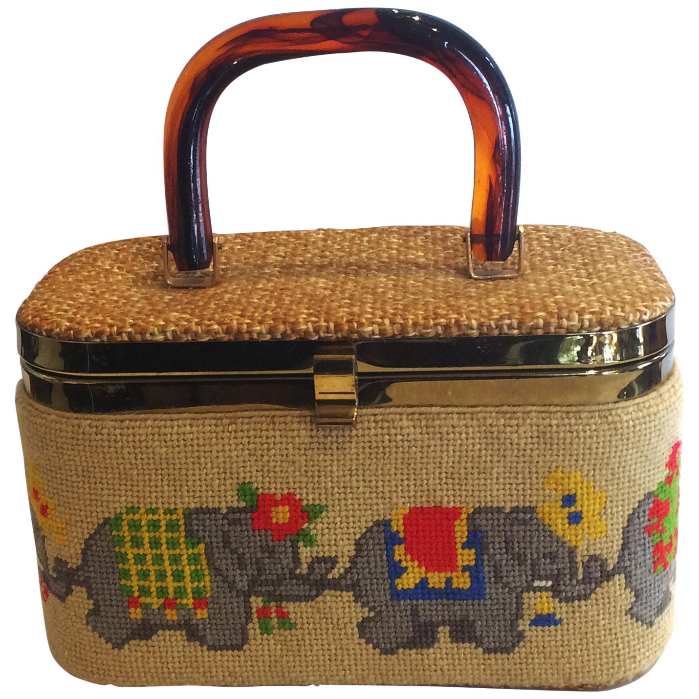 Mid Century Box Purse Hanbag by JR Florida featuring Elephants For Sale