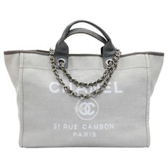 CHANEL Deauville Tote Bag in Light Gray Canvas