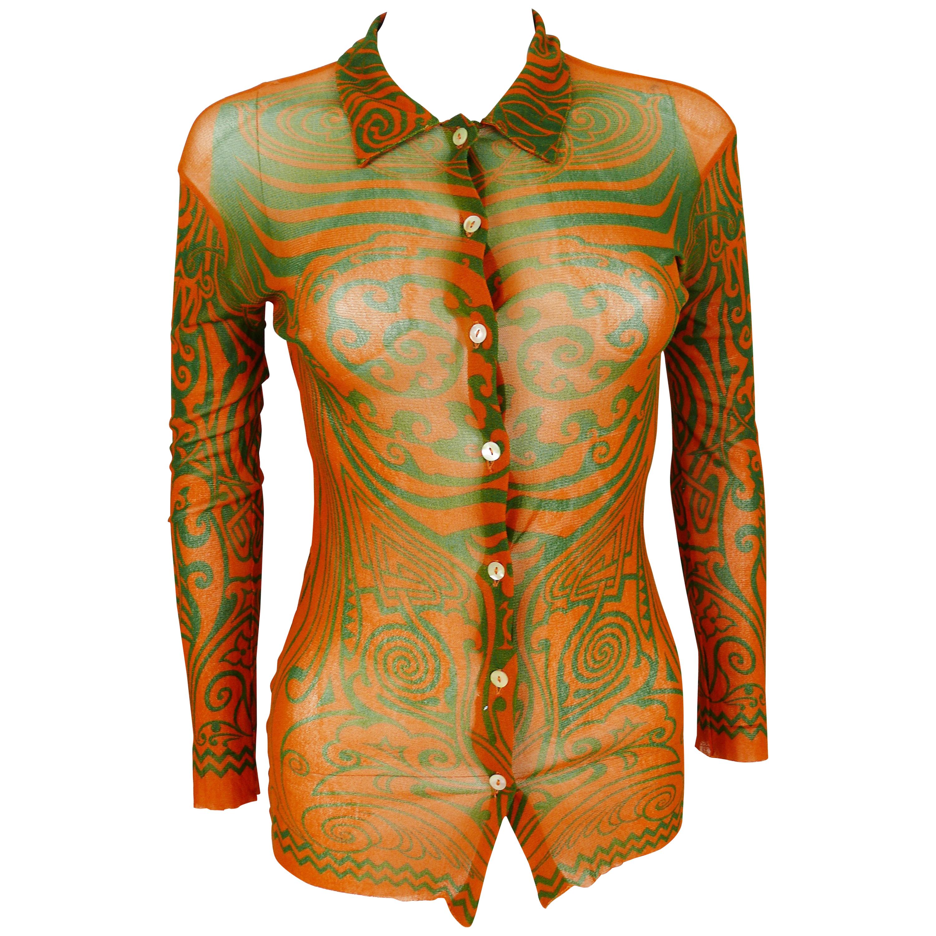 Jean Paul Gaultier Vintage Tribal Tatto Mesh Shirt