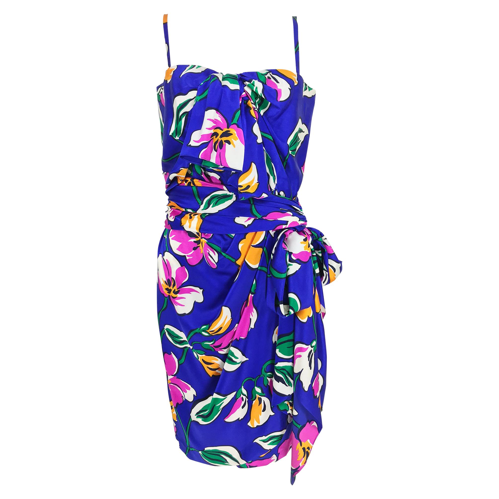 Givenchy tropical silk satin sarong dress 1980s