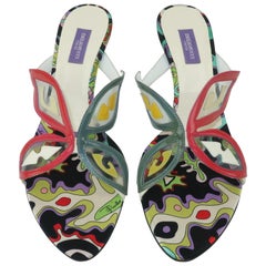 Emilio Pucci Patent Leather Butterfly Mules Shoes Sz 39 1/2