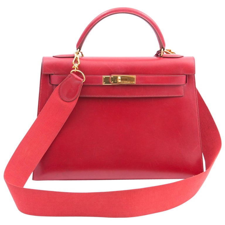 Hermes Red Box Calf 32cm Kelly Tote Bag, 1997 For Sale at 1stdibs