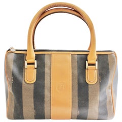 Fendi Speedy Bag Tote Pequin Stripe Canvas with Leather Trim Vintage 80s 