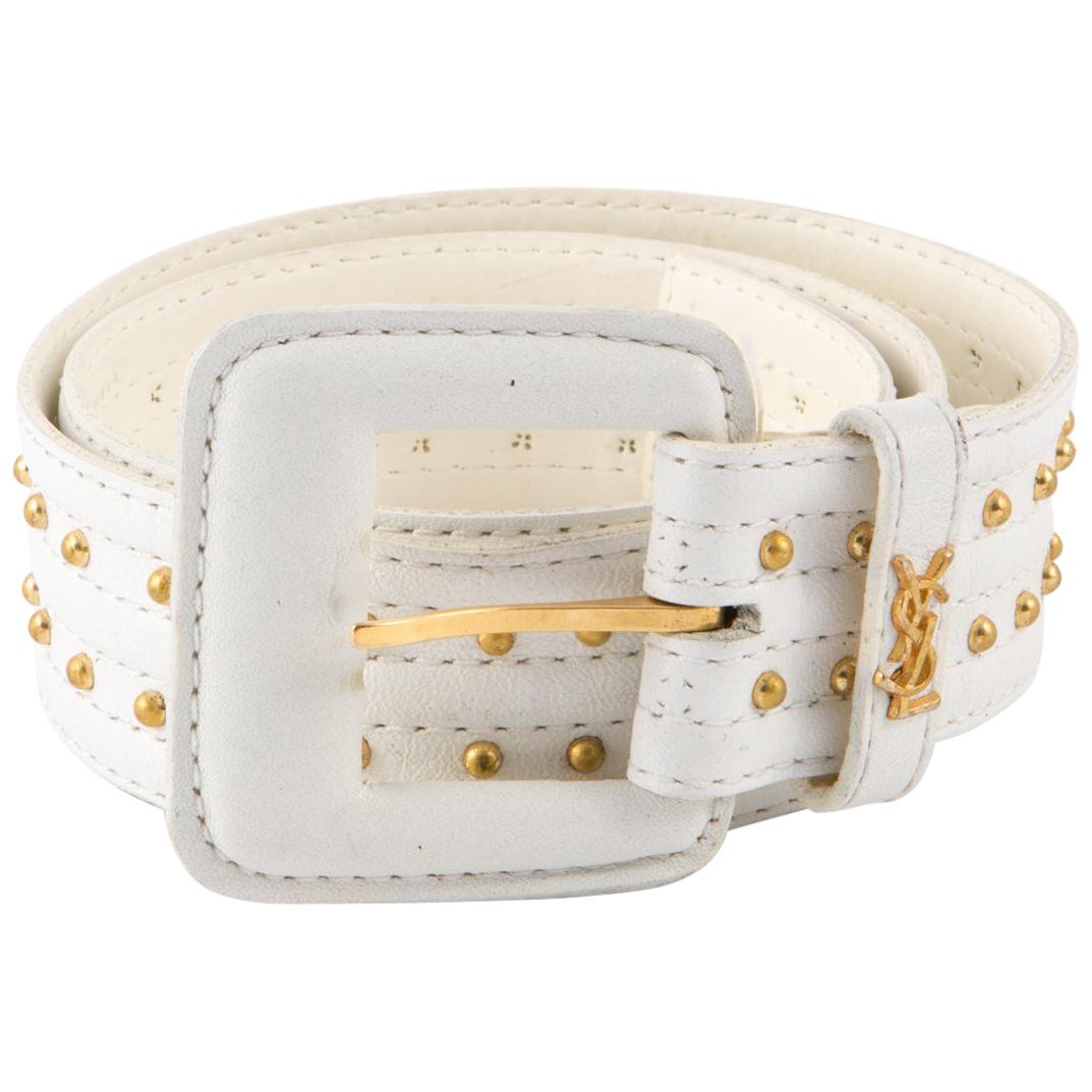 Yves Saint Laurent White Leather Belt and Gold Tone Studs