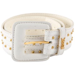 Yves Saint Laurent White Leather Belt and Gold Tone Studs