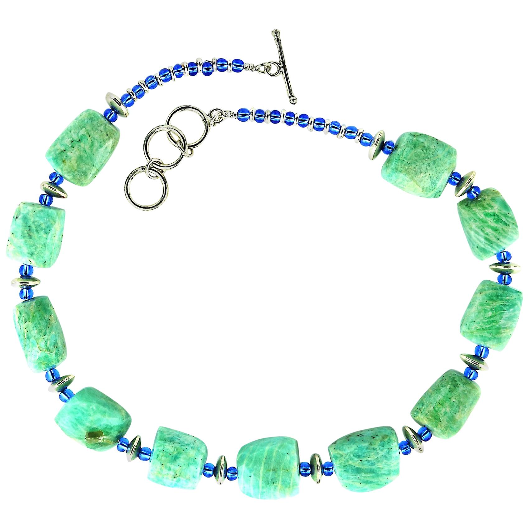 AJD Amazing Amazonite and Sparkling Blue Czech Beads Necklace