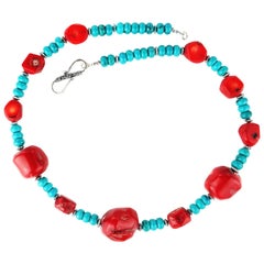 AJD Southwest Style Red Coral and Turquoise Necklace