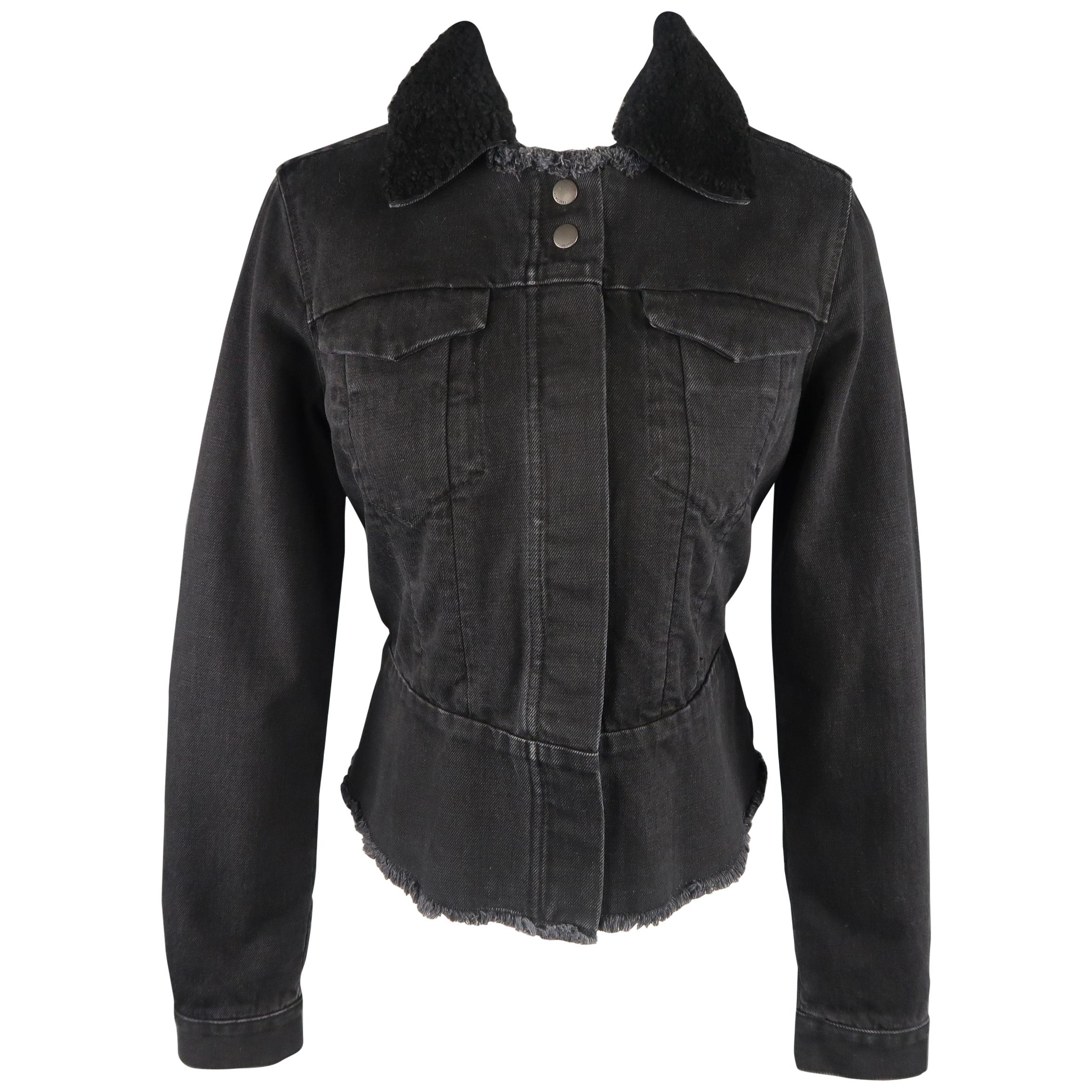 PAUL SMITH Size S Black Denim Detachable Shearling Collar Jacket