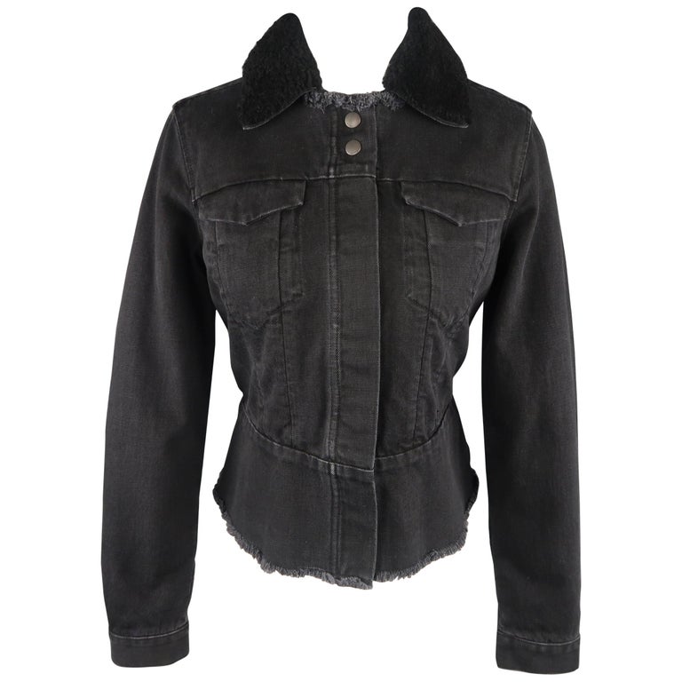 PAUL SMITH Size S Black Denim Detachable Shearling Collar Jacket at 1stDibs