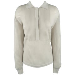 GIORGIO ARMANI Size 10 Light Gray Ribbed Cashmere Collared Pullover