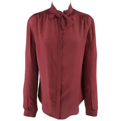 BURBERRY PRORSUM Size 6 Burgundy Silk Bow Collar Blouse