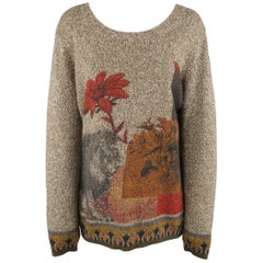 ETRO Size 12 Brown Knit Floral Lion Motif Sweater