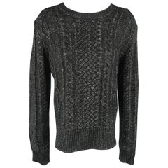 DEREK LAM Size M Charcoal Cotton Blend Cable Knit Slit Sweater