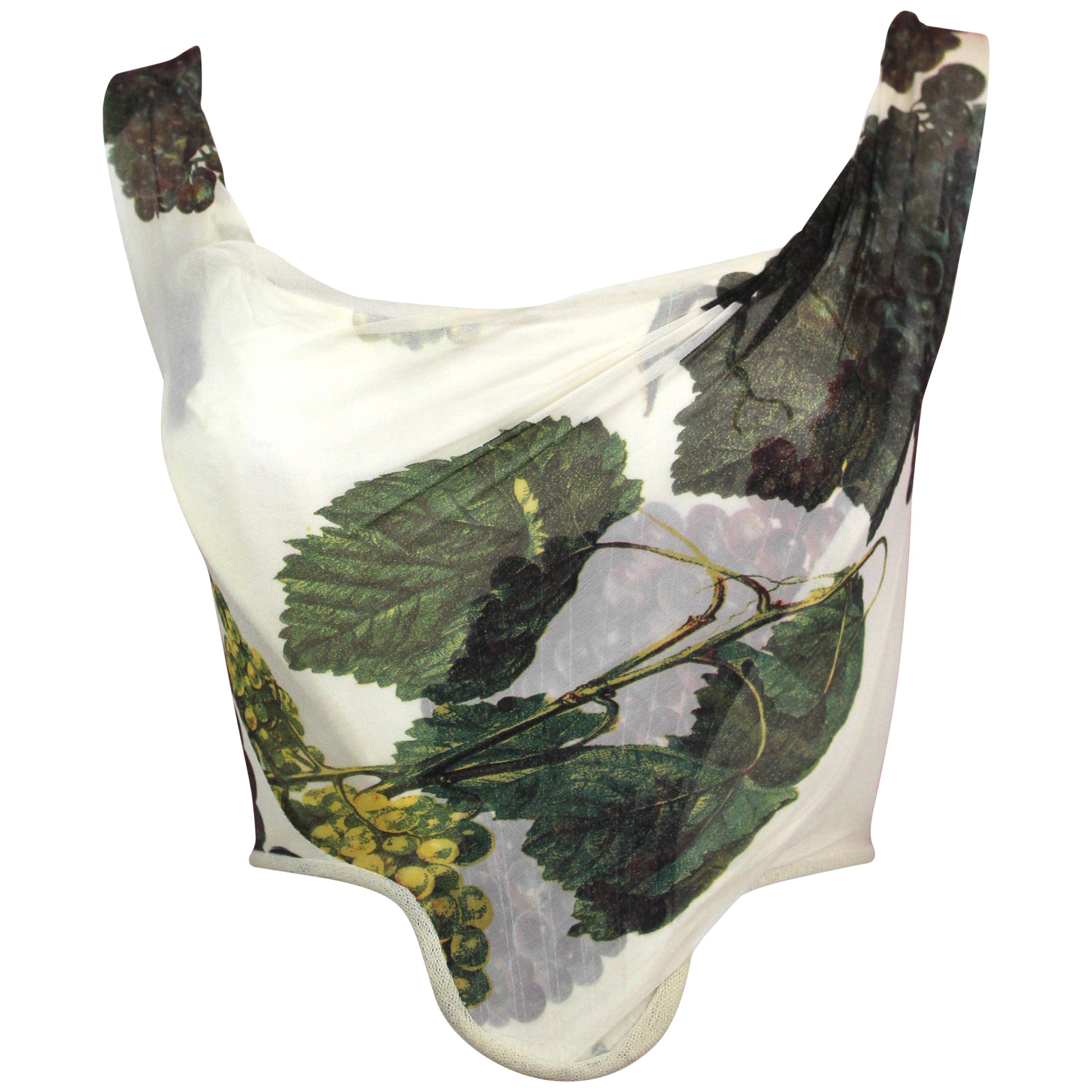 Vivienne Westwood Silk Corset with Grape Leaf Print, SS 1997, Size US 4