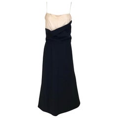 Jil Sander by Raf Simons Marineblaues Kleid aus cremefarbener Seide in Creme