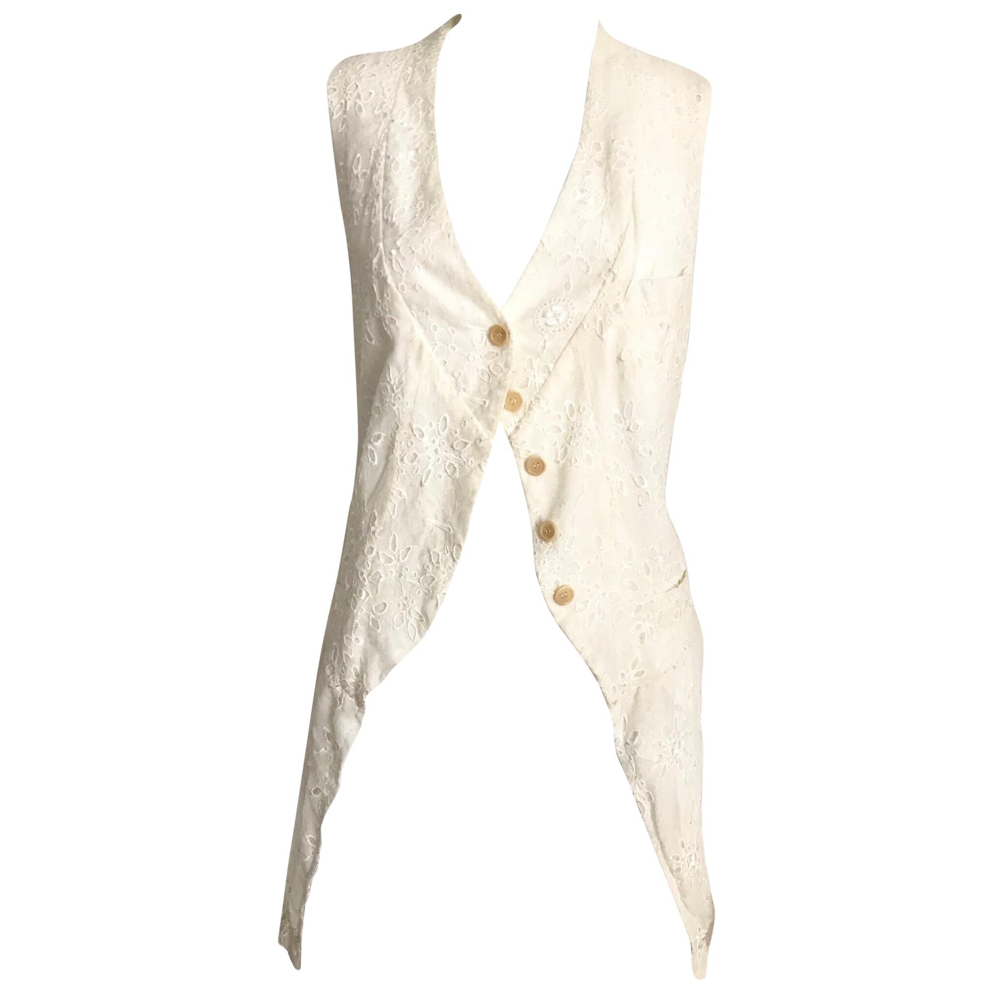 Ann Demeleumesteer Creme Eyelet Silk Vest For Sale