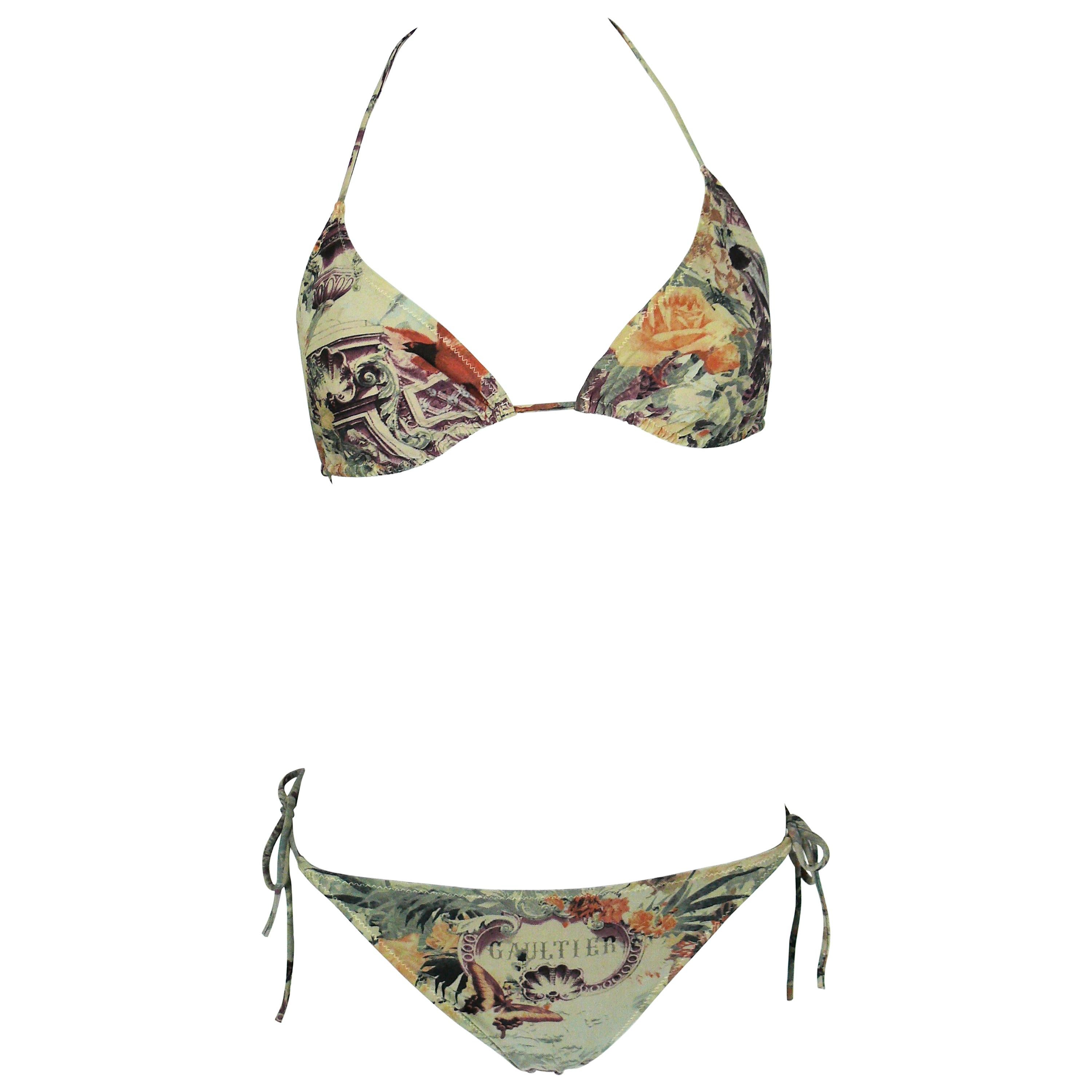 Jean Paul Gaultier Vintage Tropical Print Two Piece Bikini Swimsuit