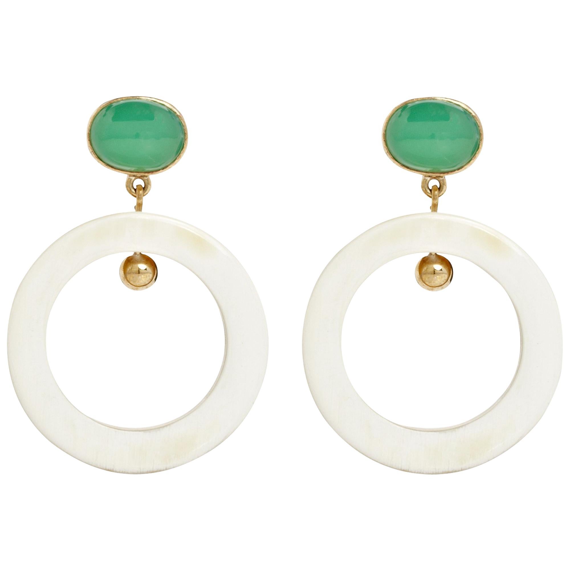 Fouche Chrysoprase Dangle Hoop Horn Earrings For Sale