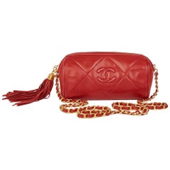 Chanel Red Quilted Lambskin Vintage Timeless Fringe Shoulder Pochette, 1988
