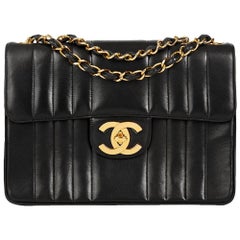 1994 Chanel Black Vertical Quilted Lambskin Retro Jumbo XL Flap Bag 