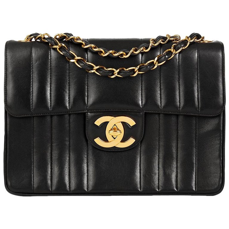 1994 Chanel Black Vertical Quilted Lambskin Vintage Jumbo XL Flap Bag ...