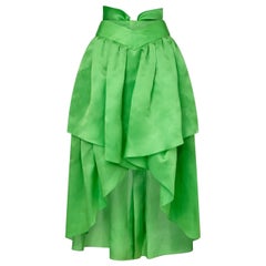 Vintage Chanel 1980s Emerald Green Silk Organza Skirt With Bow Detail