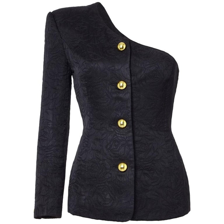 Chelsea Design Co. Asymmetrical Black Jacket With Gold Buttons, 1980s