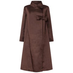 1950s Chocolate Brown Silk Swing Coat With Side Fastening Bow