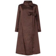 1950s Chocolate Brown Silk Swing Coat With Side Fastening Bow