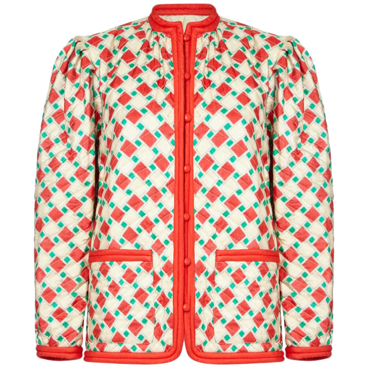 Yves Saint Laurent 1970s Silk Quilted Peasant Jacket With Pocket Detail