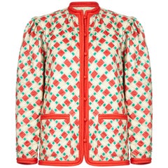 Yves Saint Laurent 1970s Silk Quilted Peasant Jacket With Pocket Detail