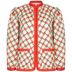 Yves Saint Laurent 1970s Silk Quilted Peasant Jacket With Pocket Detail