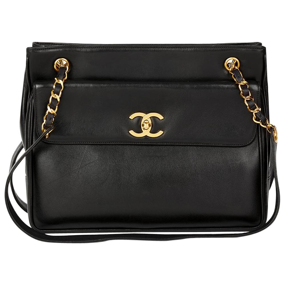  1994 Chanel Black Lambskin Vintage Classic Shoulder Bag 