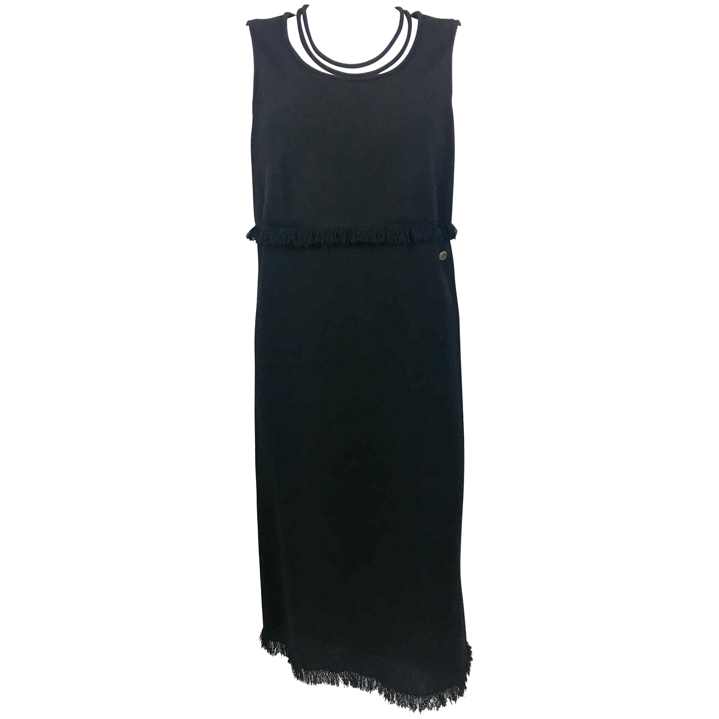 2012 Chanel Black Wool Dress With Fringing Detail For Sale
