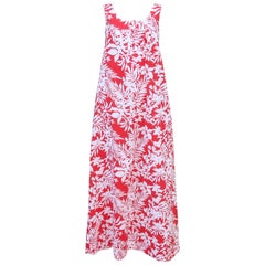 1970's Hilo Hattie's Red & White Hawaiian Floral Muumuu Dress