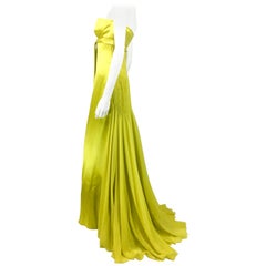 1990's Valentino Chartreuse Silk Evening Gown