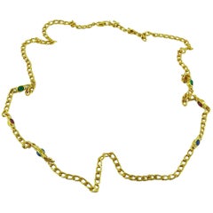 Christian Dior Vintage Jewelled Gold Tone Chain Sautoir Necklace