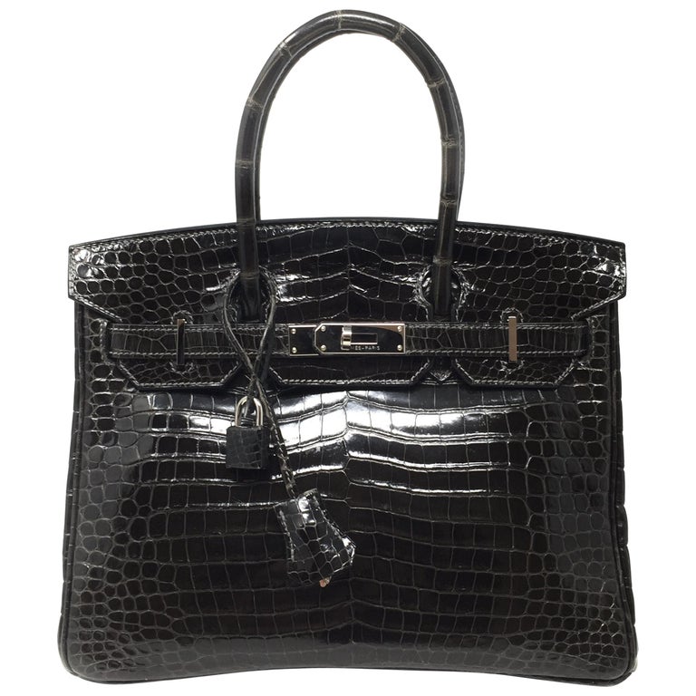 Hermes Birkin Bag 30 Crocodile Porosus Graphite Gray Shine Leather
