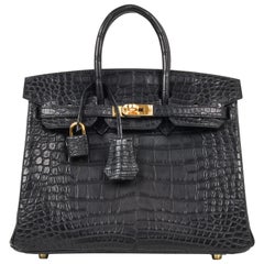 Hermès Birkin 25 Tasche Matt Schwarz Alligator Gold Hardware