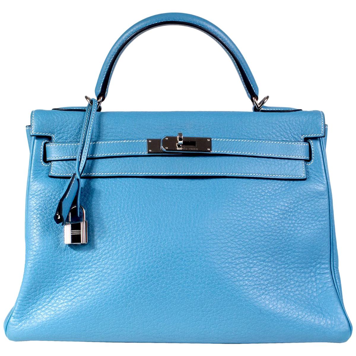 Hermes Blue Jean Togo Leather 32cm Kelly Handbag, 2002