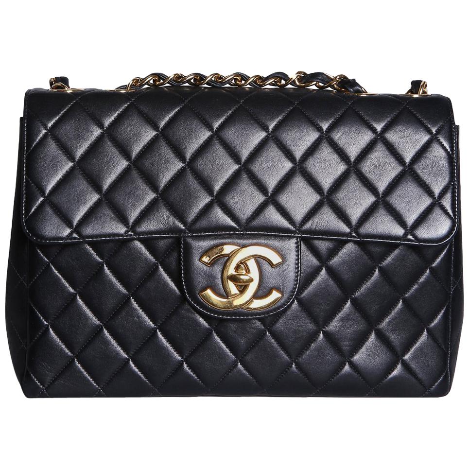 Chanel Quilted Black Leather Jumbo Flap Bag, 1996-1997