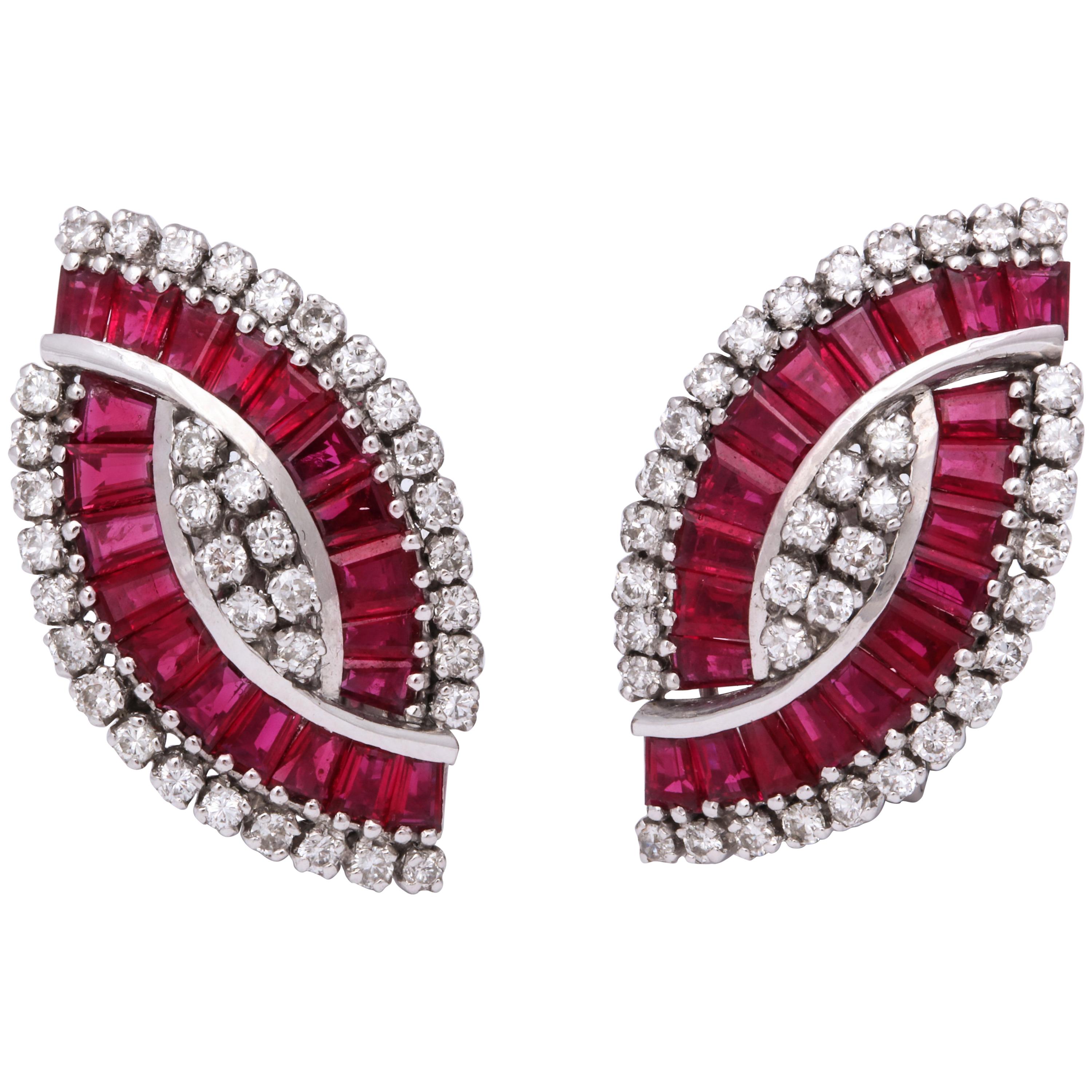 Vintage Natural Ruby and Diamond Earrings White  Gold For Sale