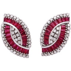  Vintage Natural Ruby and Diamond Earrings White  Gold
