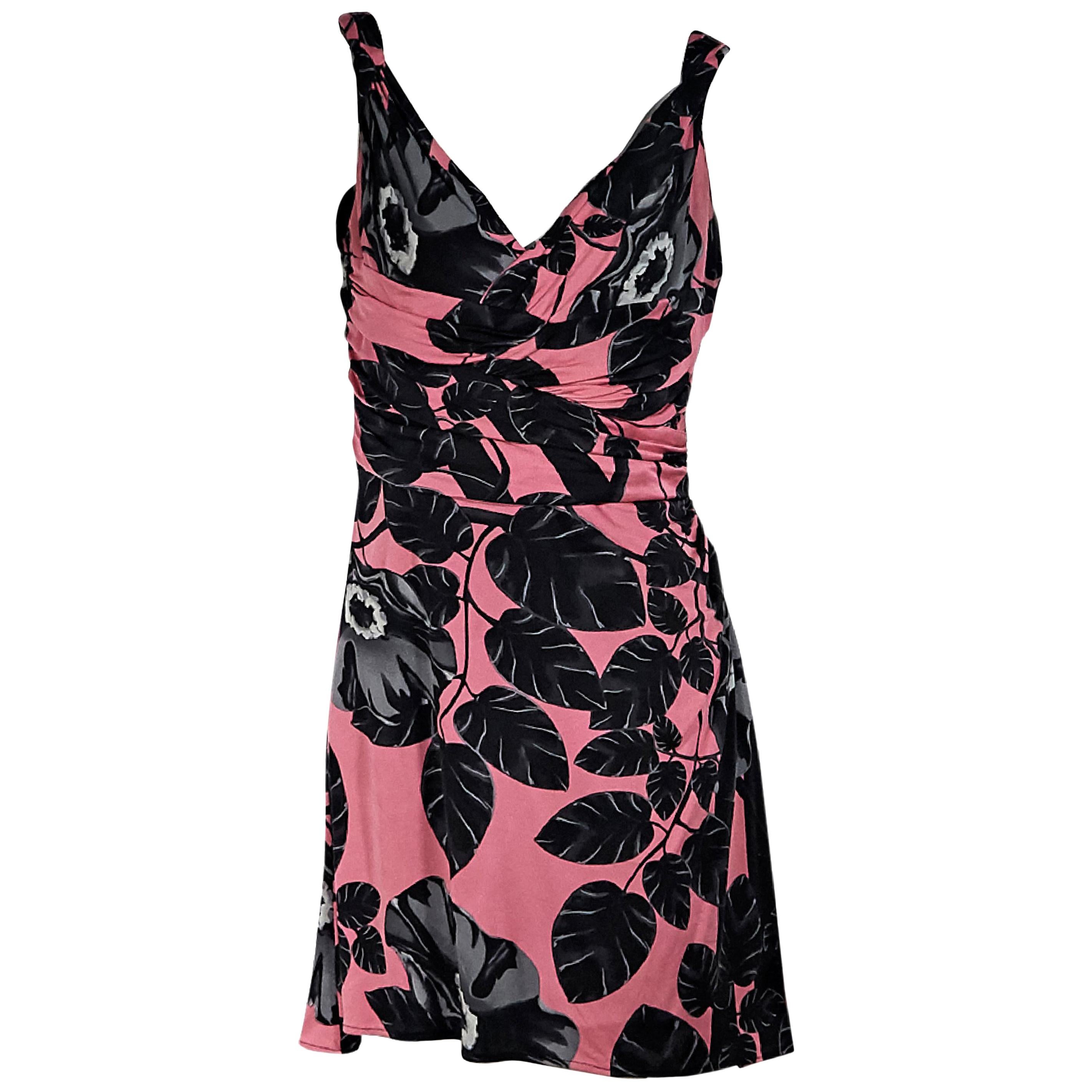 Pink & Black Versace Floral Silk-Blend Jersey Dress