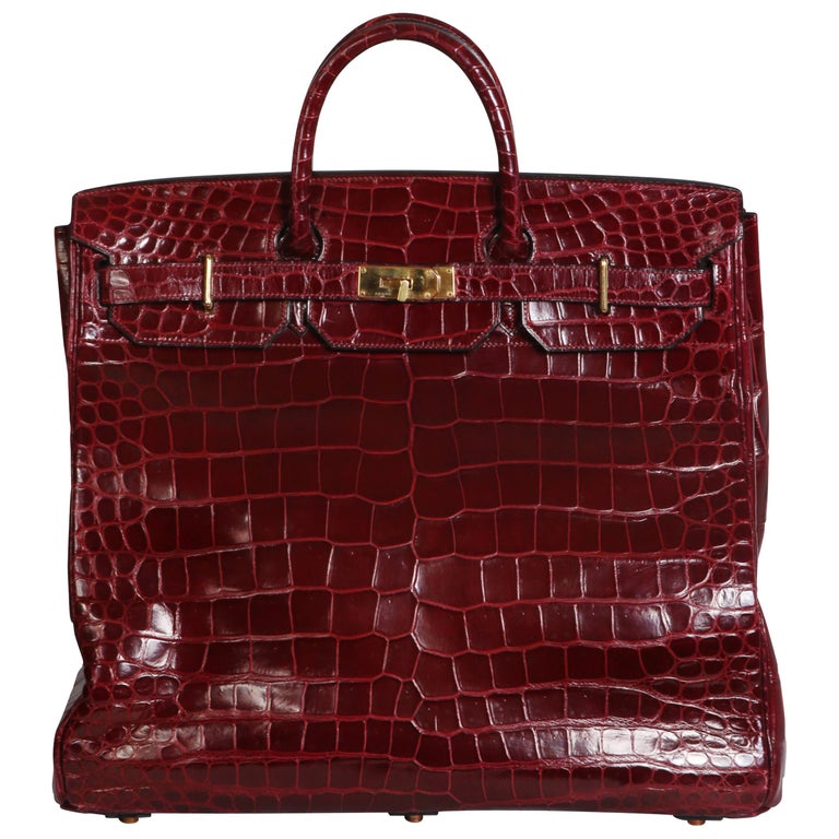 Hermès burgundy crocodile HAC travel Birkin bag, 1972
