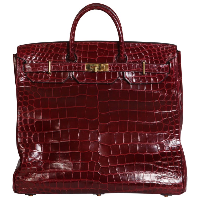 XXL HERMES BIRKIN Style Burgundy RED CROCODILE Belly Skin Handbag