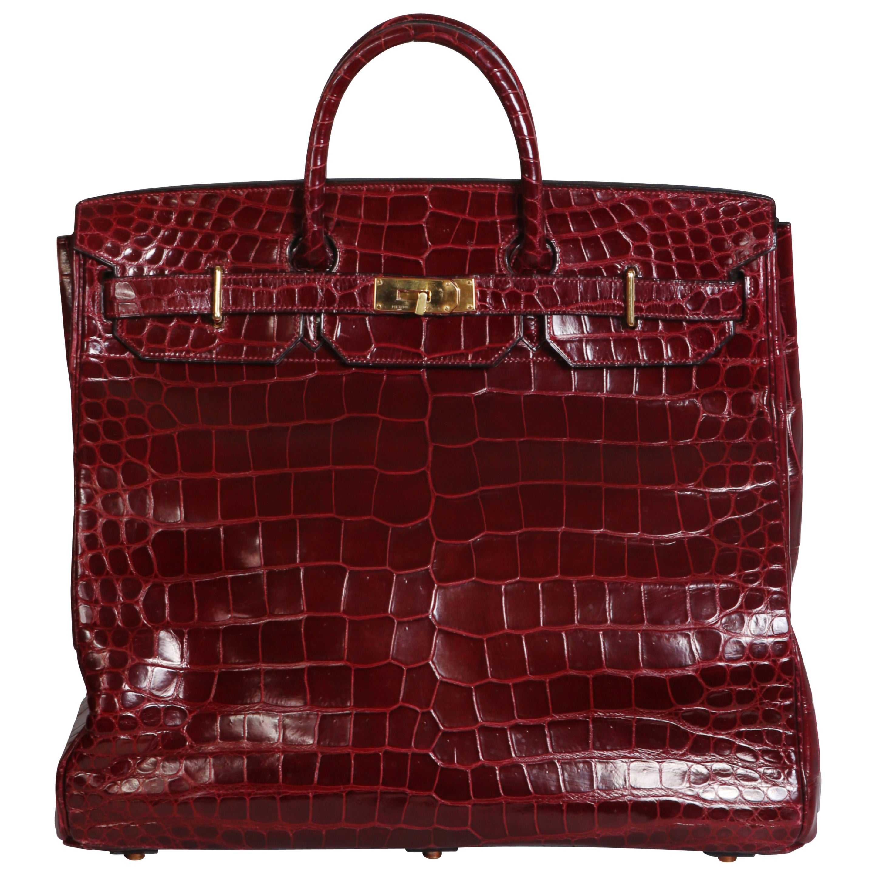 Hermes Burgundy Leather Long Travel Bag For Sale at 1stDibs